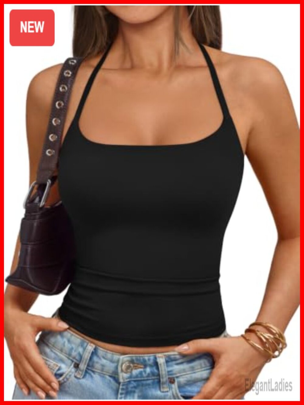 Double Lined Self Tie Backless Halter Top Sleeveless Scoop Neck